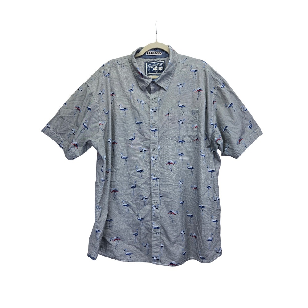 Huntington Beach Club Mens 3X Flamingo Stripe Button Down Shirt Blue Vacation